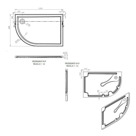 Tabo Splash Low Profile Offset Quadrant Tray & Waste (LH) 1200 x 800 x 40mm