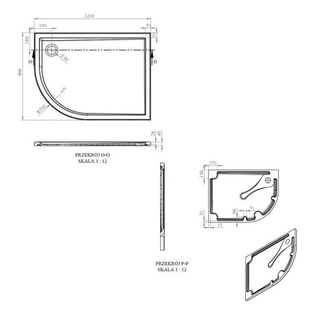 Tabo Splash Low Profile Offset Quadrant Tray & Waste (LH) 1200 x 900 x 40mm