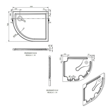 Tabo Splash Low Profile Offset Quadrant Tray & Waste (LH) 900 x 760 x 40mm