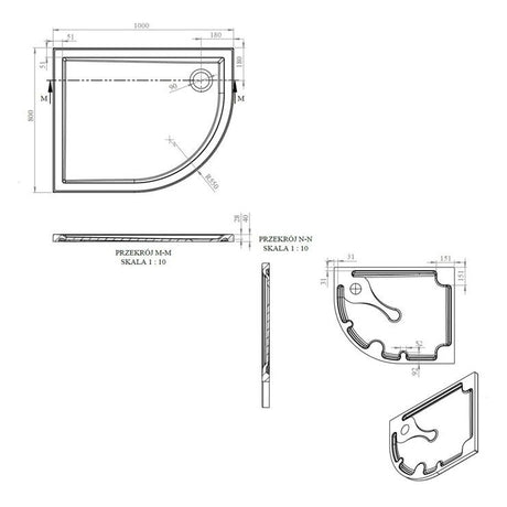 Tabo Splash Low Profile Offset Quadrant Tray & Waste (RH) 1000 x 800 x 40mm