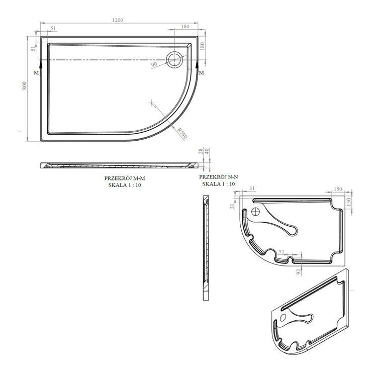Tabo Splash Low Profile Offset Quadrant Tray & Waste (RH) 1200 x 800 x 40mm