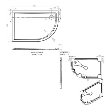 Tabo Splash Low Profile Offset Quadrant Tray & Waste (RH) 1200 x 800 x 40mm