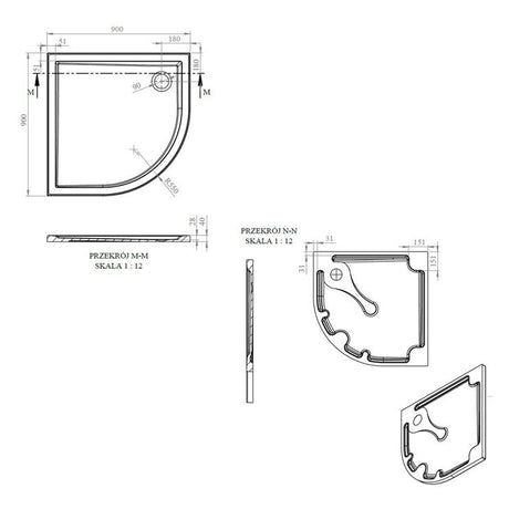 Tabo Splash Low Profile Quadrant Tray & Waste 900 x 900 x 40mm