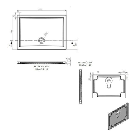 Tabo Splash Low Profile Rectangular Tray & Waste 1000 x 700 x 40mm