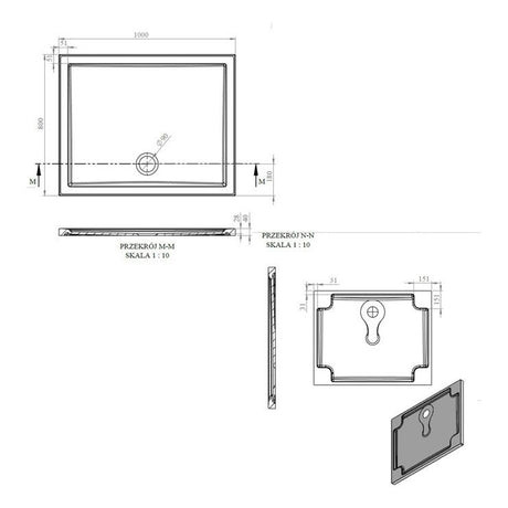 Tabo Splash Low Profile Rectangular Tray & Waste 1000 x 800 x 40mm