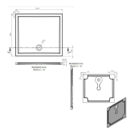 Tabo Splash Low Profile Rectangular Tray & Waste 1000 x 900 x 40mm