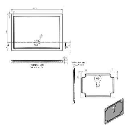 Tabo Splash Low Profile Rectangular Tray & Waste 1100 x 800 x 40mm
