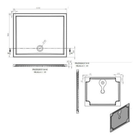 Tabo Splash Low Profile Rectangular Tray & Waste 1100 x 900 x 40mm