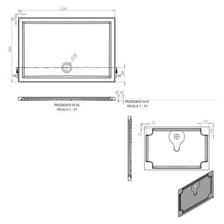 Tabo Splash Low Profile Rectangular Tray & Waste 1200 x 800 x 40mm