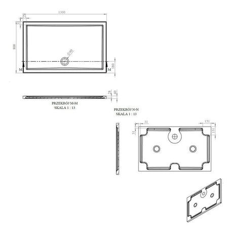 Tabo Splash Low Profile Rectangular Tray & Waste 1300 x 800 x 40mm