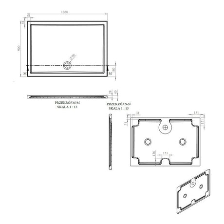 Tabo Splash Low Profile Rectangular Tray & Waste 1300 x 900 x 40mm