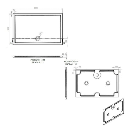 Tabo Splash Low Profile Rectangular Tray & Waste 1400 x 900 x 40mm