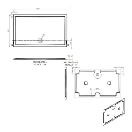 Tabo Splash Low Profile Rectangular Tray & Waste 1500 x 900 x 40mm
