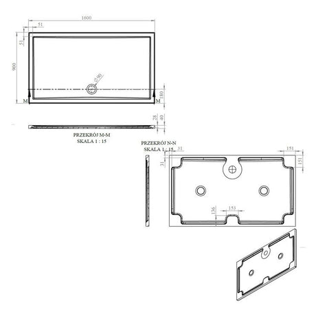 Tabo Splash Low Profile Rectangular Tray & Waste 1600 x 900 x 40mm