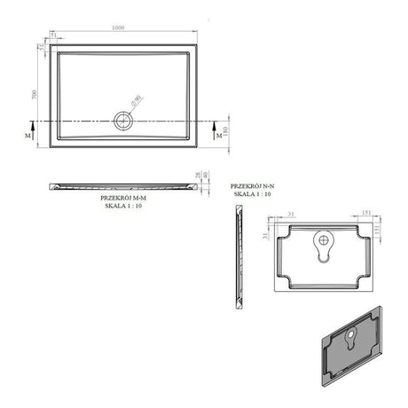 Tabo Splash Low Profile Rectangular Tray & Waste 1700 x 700 x 40mm