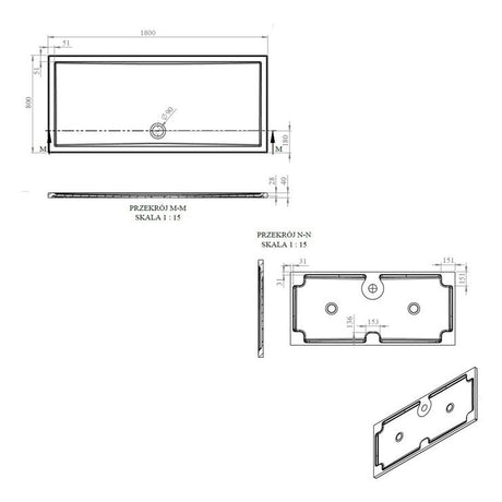 Tabo Splash Low Profile Rectangular Tray & Waste 1800 x 800 x 40mm