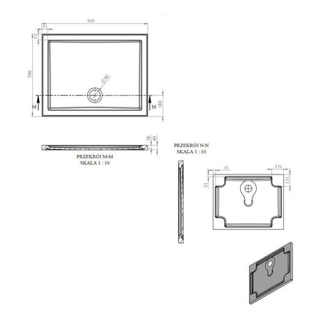 Tabo Splash Low Profile Rectangular Tray & Waste 900 x 700 x 40mm