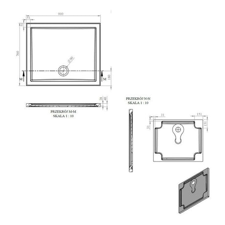 Tabo Splash Low Profile Rectangular Tray & Waste 900 x 760 x 40mm