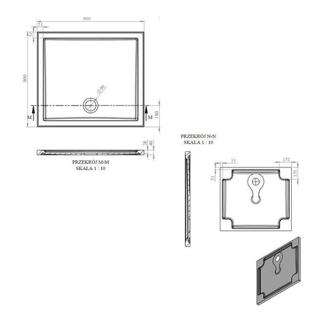 Tabo Splash Low Profile Rectangular Tray & Waste 900 x 800 x 40mm