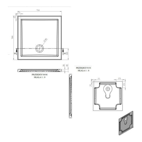 Tabo Splash Low Profile Square Tray & Waste 700 x 700 x 40mm