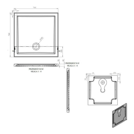 Tabo Splash Low Profile Square Tray & Waste 760 x 760 x 40mm