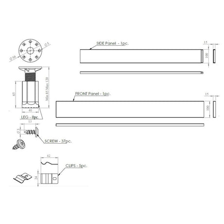 Tabo Splash Square & Rectangular Shower Tray Leg Set 1700mm