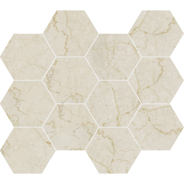 Unicom Starker Marmorea Botticino Hexagon Mosaic 30 x 34cm