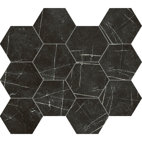 Unicom Starker Marmorea Nero Marquinia Hexagon Mosaic 30 x 34cm