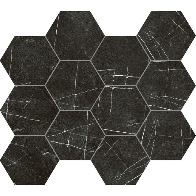 Unicom Starker Marmorea Nero Marquinia Hexagon Mosaic 30 x 34cm