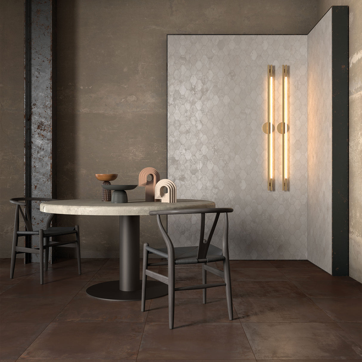 Unicom Starker Oxid Titanium Hexagon Mosaics (with Oxid Lava tiles)