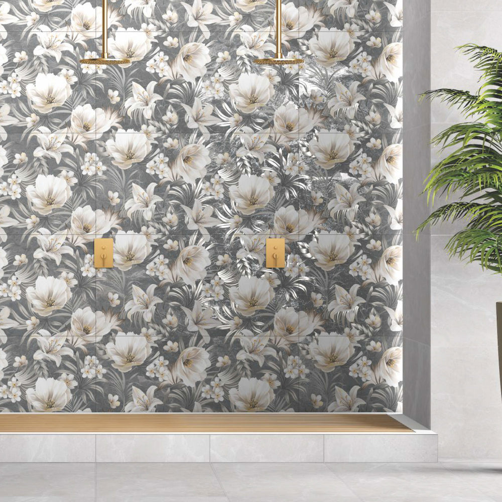 Valen Grey Decor Tile (with Valen Bianco) in bathroom