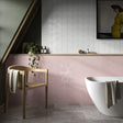 Vertex Pink (& White) Rhomboid Gloss Ceramic Wall Tiles in a bathroom