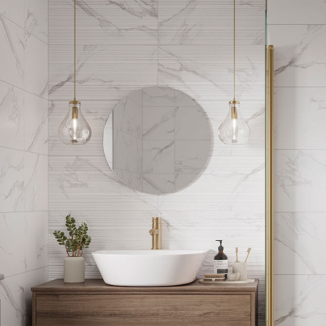 Virella Blanco & Virella Blanco Decor tiles on a bathroom wall