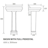 Abbey 2TH Basin & Full Pedestal 600 x 500mm