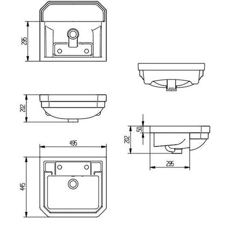 Abbey 2TH Semi Recessed Basin 495 x 445mm