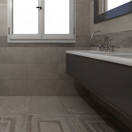 ABK Unika Game Grey tile combined with Unika Grey and Dolphin Grey tiles