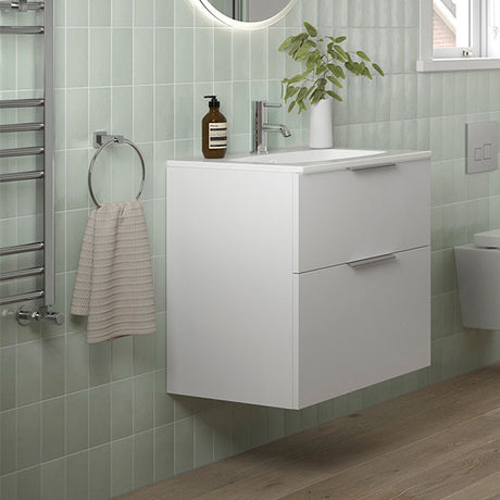 Tabo Milan Matt White Wall Hung 2 Drawer Unit & Basin 610mm