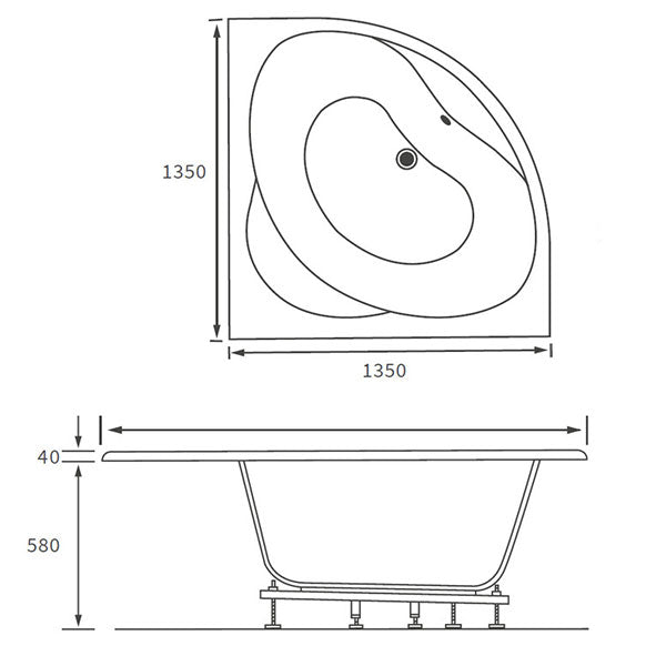 Apollo Barnet Standard Bath 1350 x 1350 x 620mm