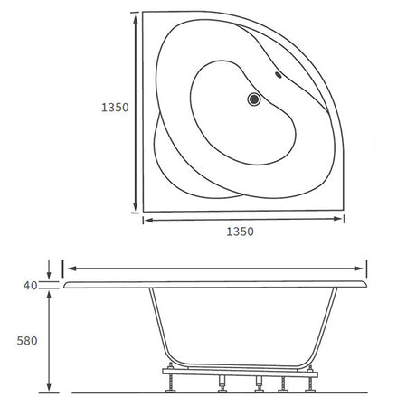Apollo Barnet Standard Bath 1350 x 1350 x 620mm
