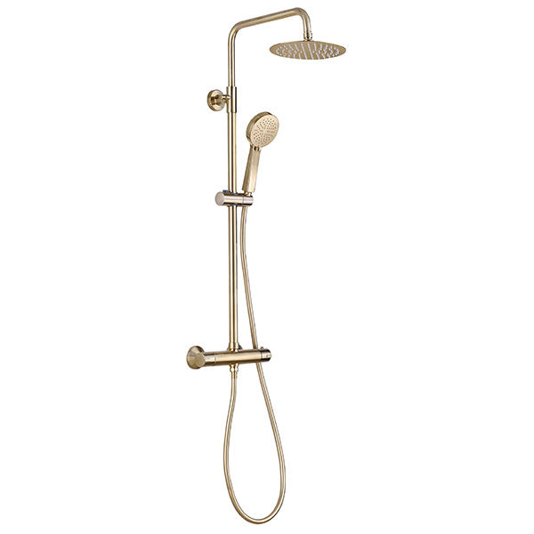 Tabo Marina Brushed Brass Thermostatic Bar Mixer Shower with Riser Kit