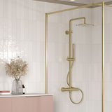 Tabo Marina Brushed Brass Thermostatic Bar Mixer Shower with Riser Kit