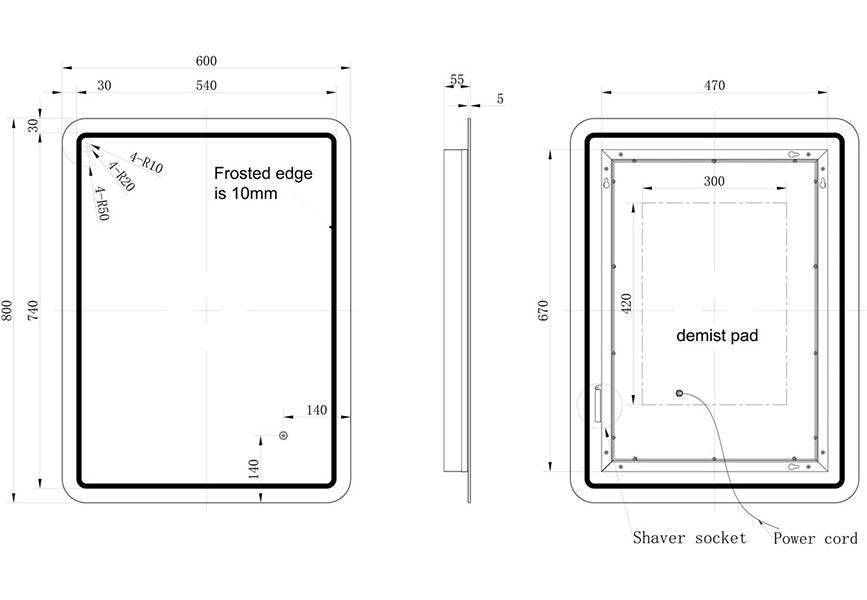 Tabo Motion Front-Lit LED Mirror 600 x 800mm