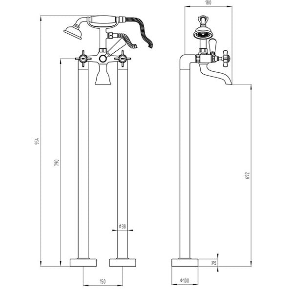 Tabo Ophelia Chrome Floor Standing Bath Shower Mixer Tap