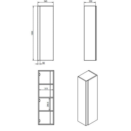 Tabo Roma Matt Cotton Wall Hung 1 Door Tall Unit 350mm