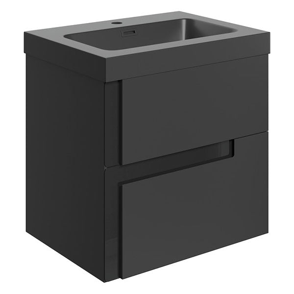 Tabo Roma Matt Black Wall Hung 2 Drawer Unit & Basin 605mm