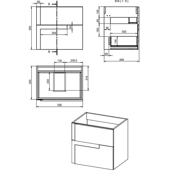 Tabo Roma Matt Black Wall Hung 2 Drawer Unit & Basin