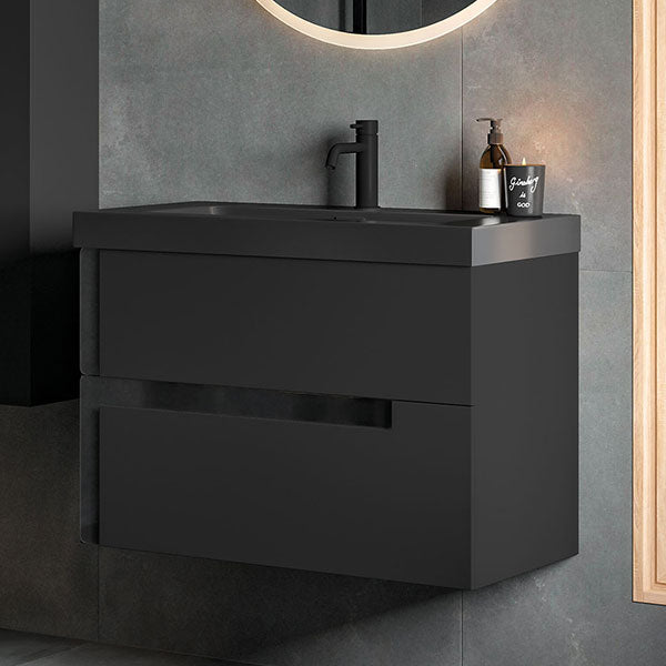 Tabo Roma Matt Black Wall Hung 2 Drawer Unit & Basin 