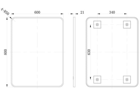 Tabo Moon Brushed Brass Rectangle Mirror 600 x 800mm