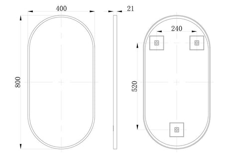 Tabo Moon Matt Black Obround Mirror 800 x 400mm