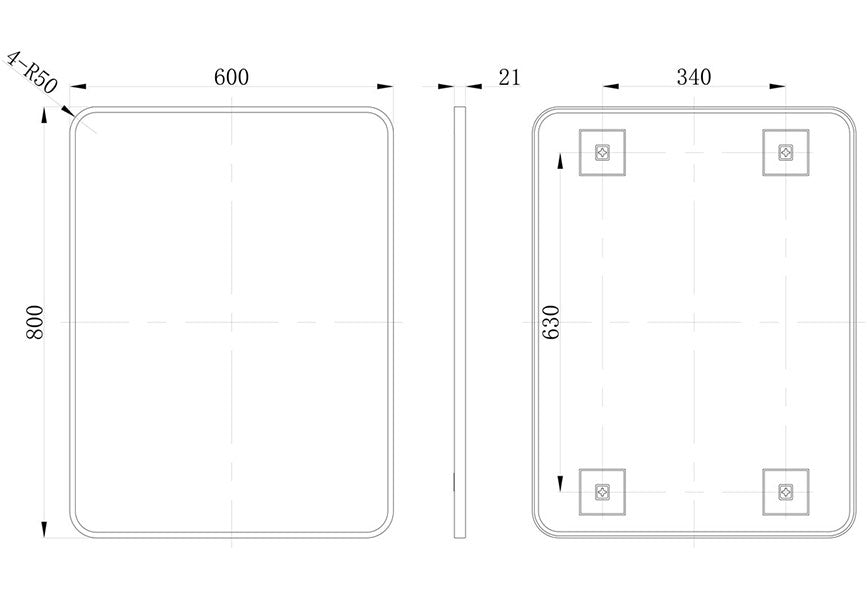 Tabo Moon Matt Black Rectangle Mirror 600 x 800mm